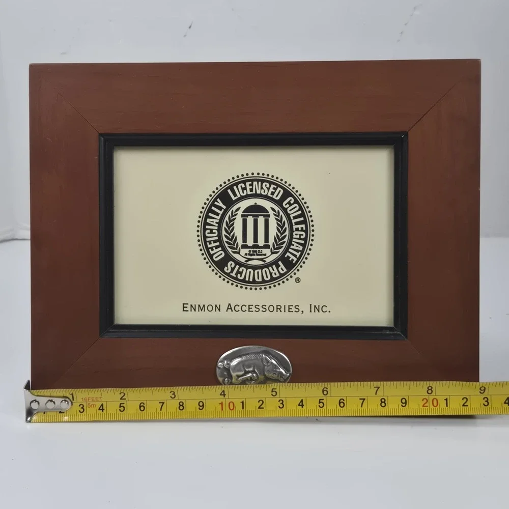 Vtg Arkansas Razorbacks Wood Frame w Metal Emblem Holds 6x4